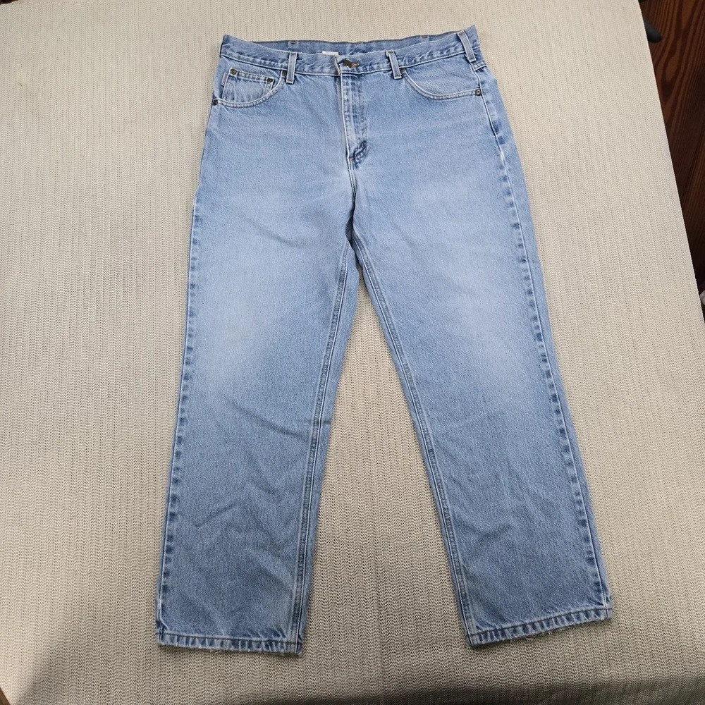 Carhartt Jeans Mens 38x30 Light Wash Blue Denim Straight Leg Workwear Pants
